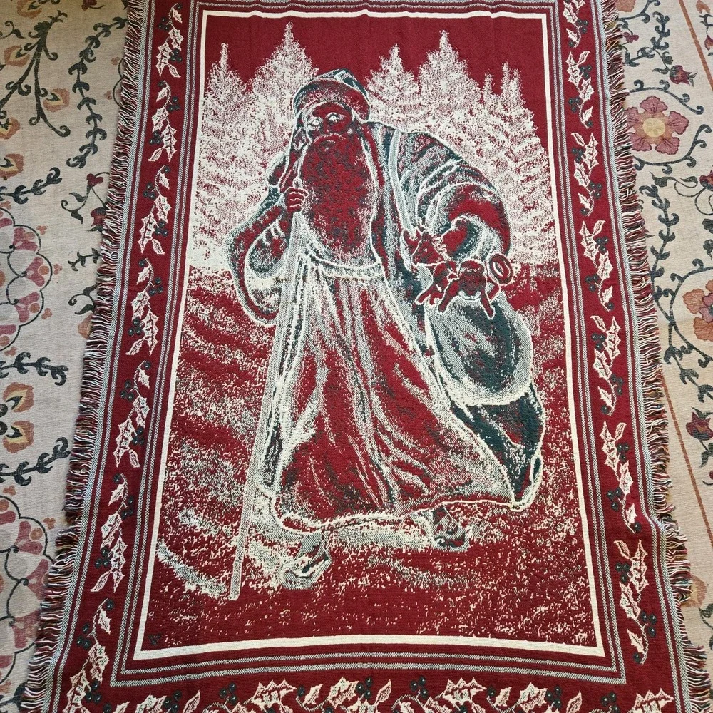 Cotton Elegance 100% Cotton Jacquard Throw Blanket Santa Xmas 46